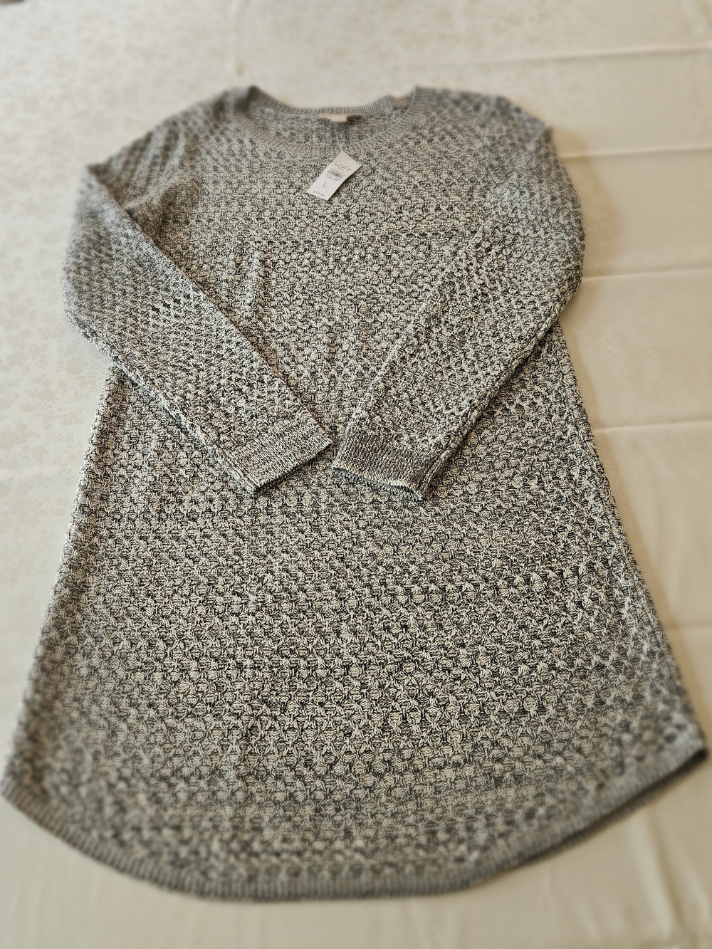NWT Loft Outlet Long Sleeve Marled Knit Sweater Dress Gray/White Size L - Picture 15 of 16
